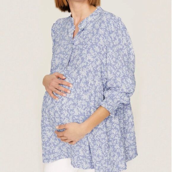 Isabella Oliver Maternity purple and white floral babydoll top size 4 - Picture 2 of 8